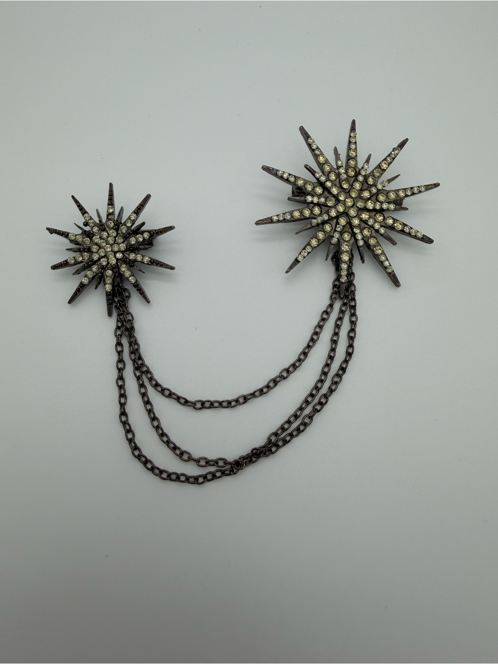 Crystal Starburst Double Pin Brooch with Chains